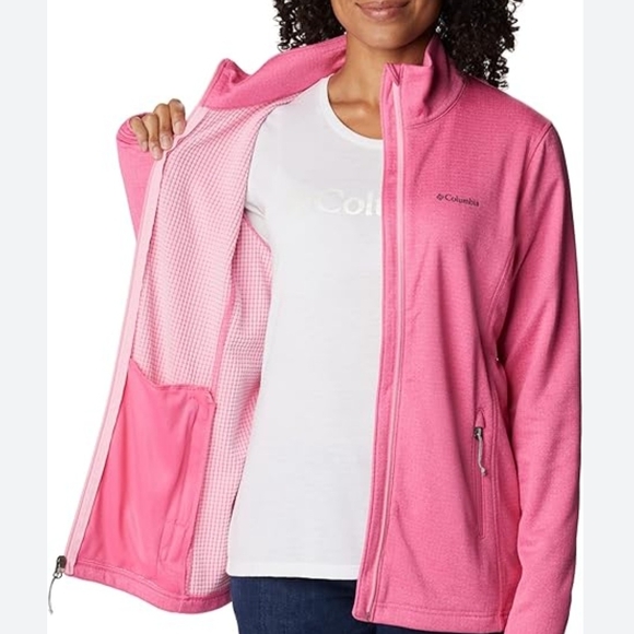 Columbia Tops - Columbia Women's Park View Grid Lightweight Full Ziip Pink  Fleece Jacket